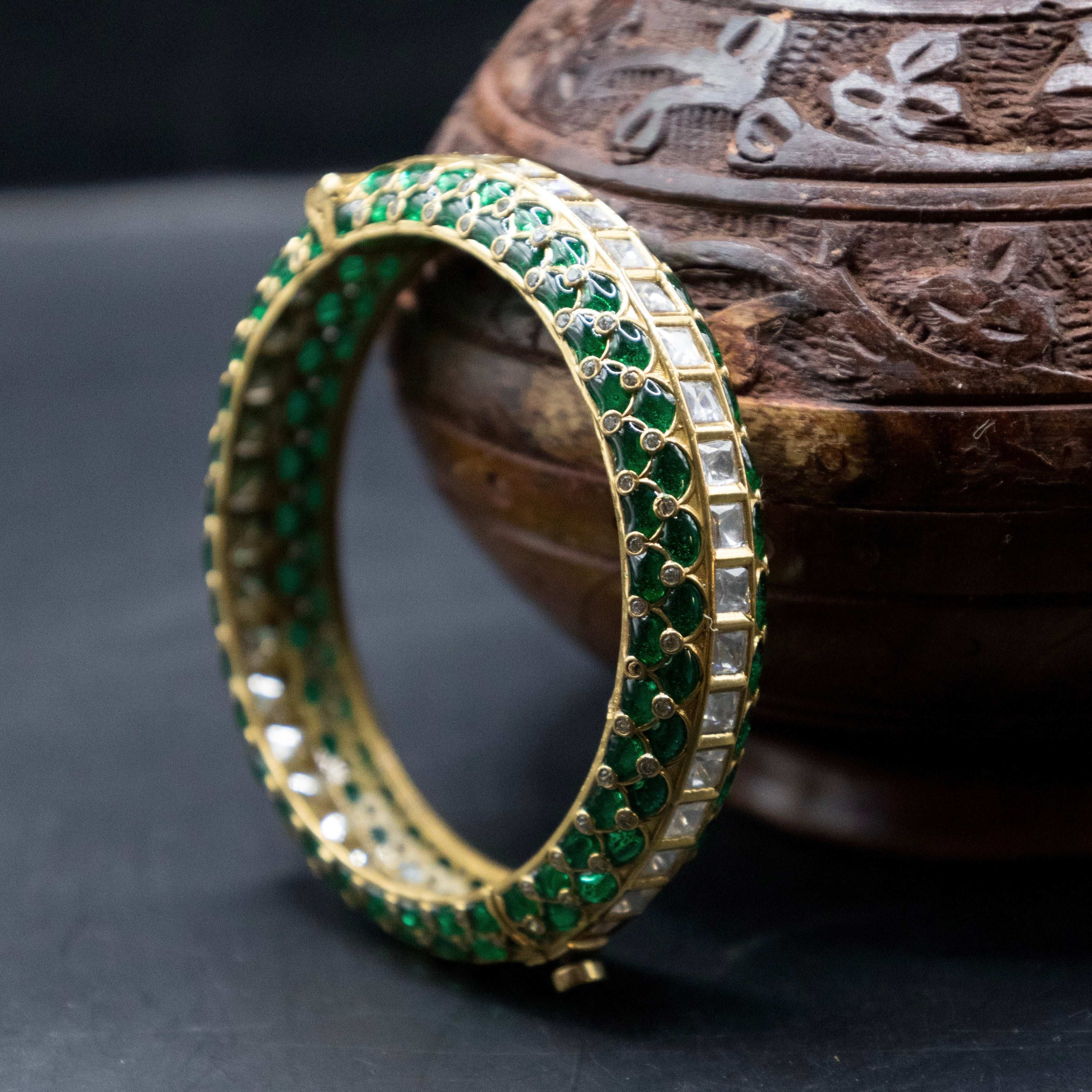 Jodha’s Jewel – Antique Emerald/ Ruby  Openable Bangle
