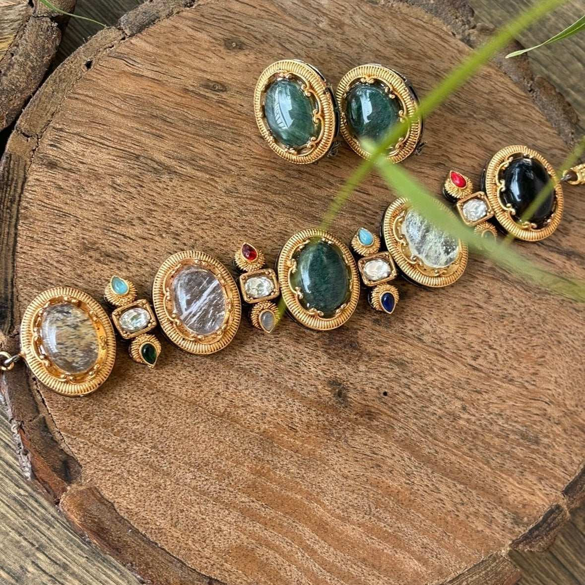 Aisha Natural Stone Necklace Set- Sabyasachi inspired