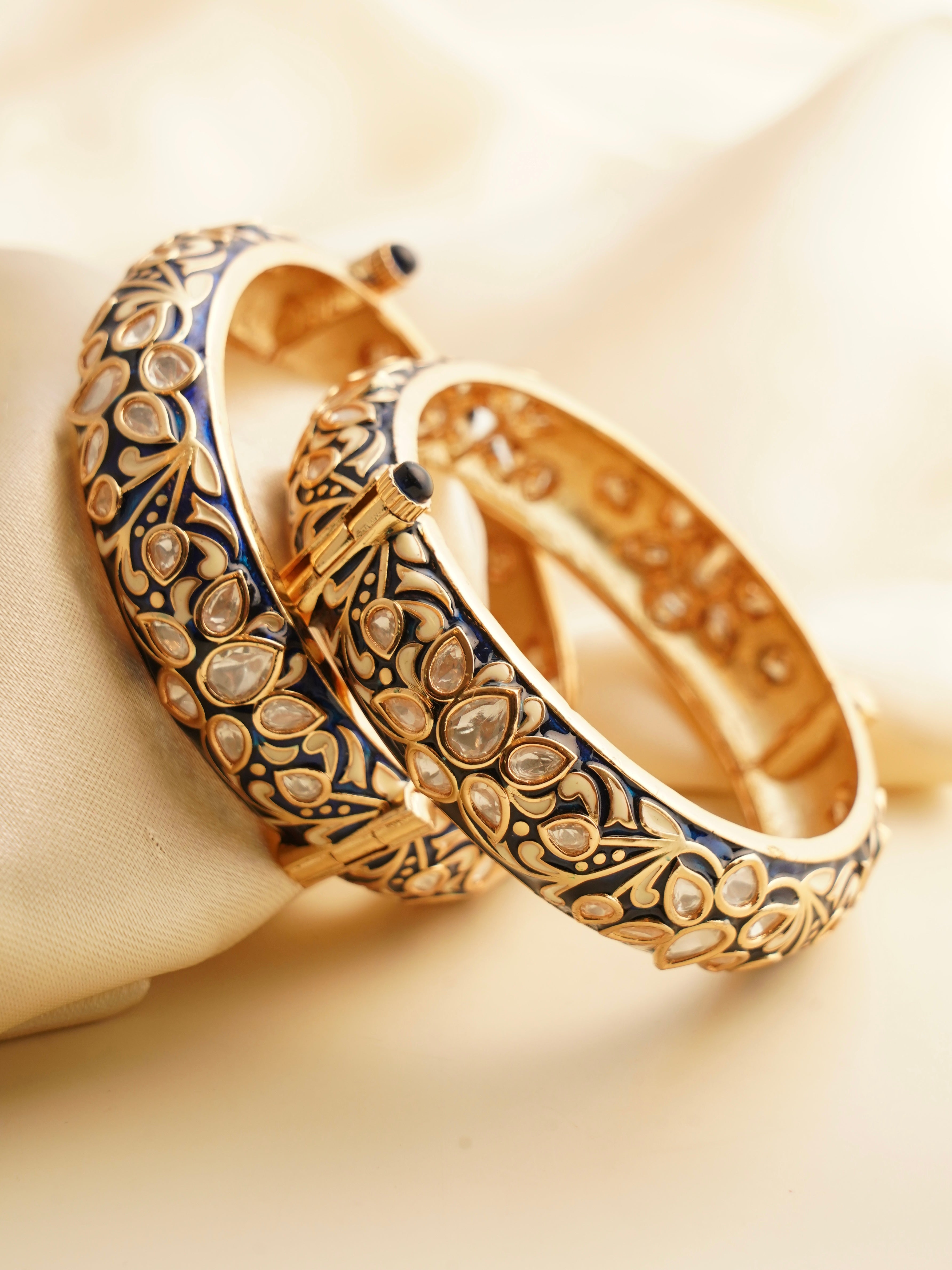 Close-up of enamel-polki kada showcasing detailed craftsmanship and design