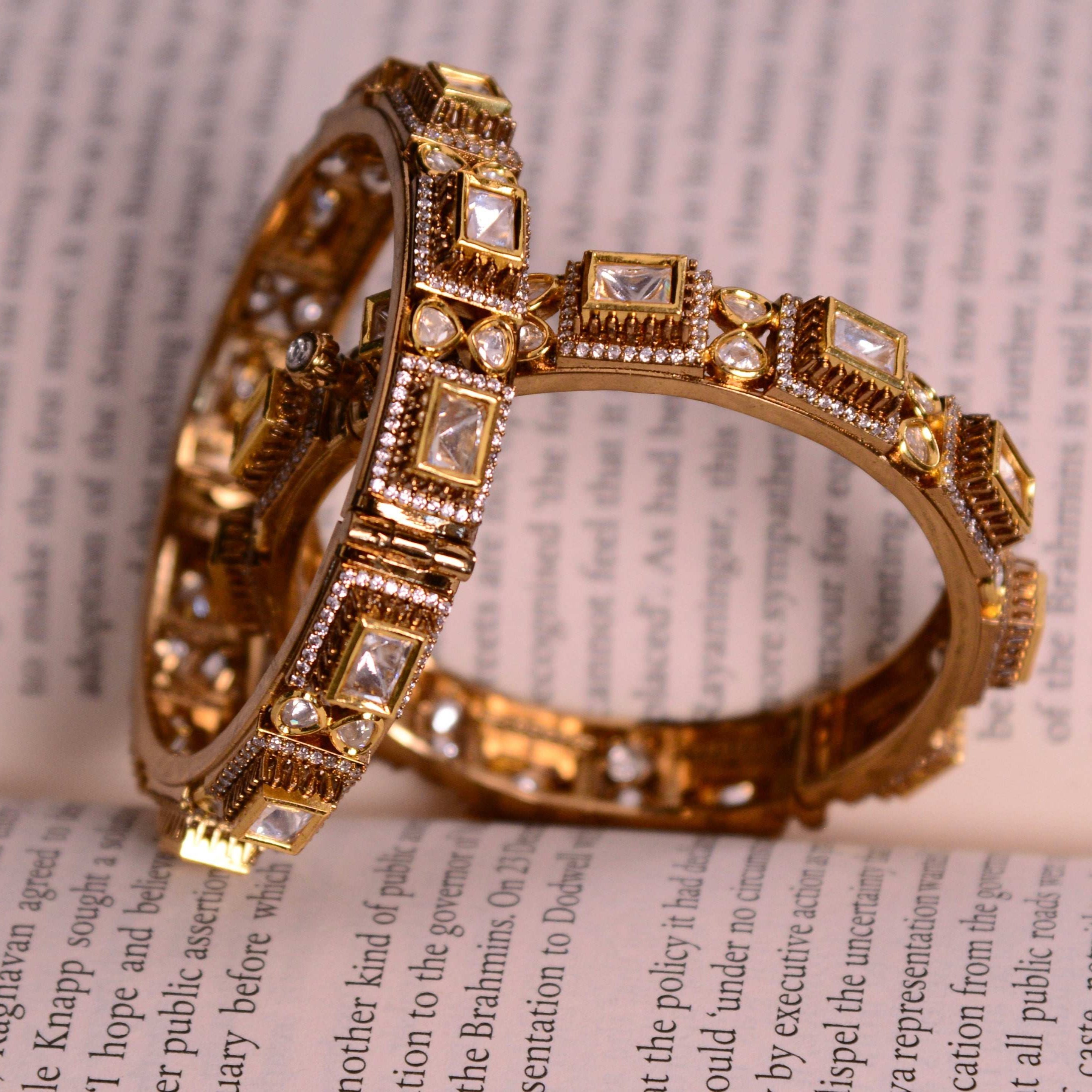 Openable Kundan Bangle- Pair of 2