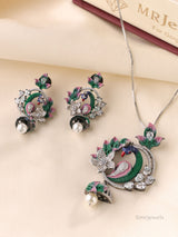 Victorian Peacock Pendant set with matching earrings