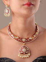 Meenakari Polki Pearl Hasli Necklace Set