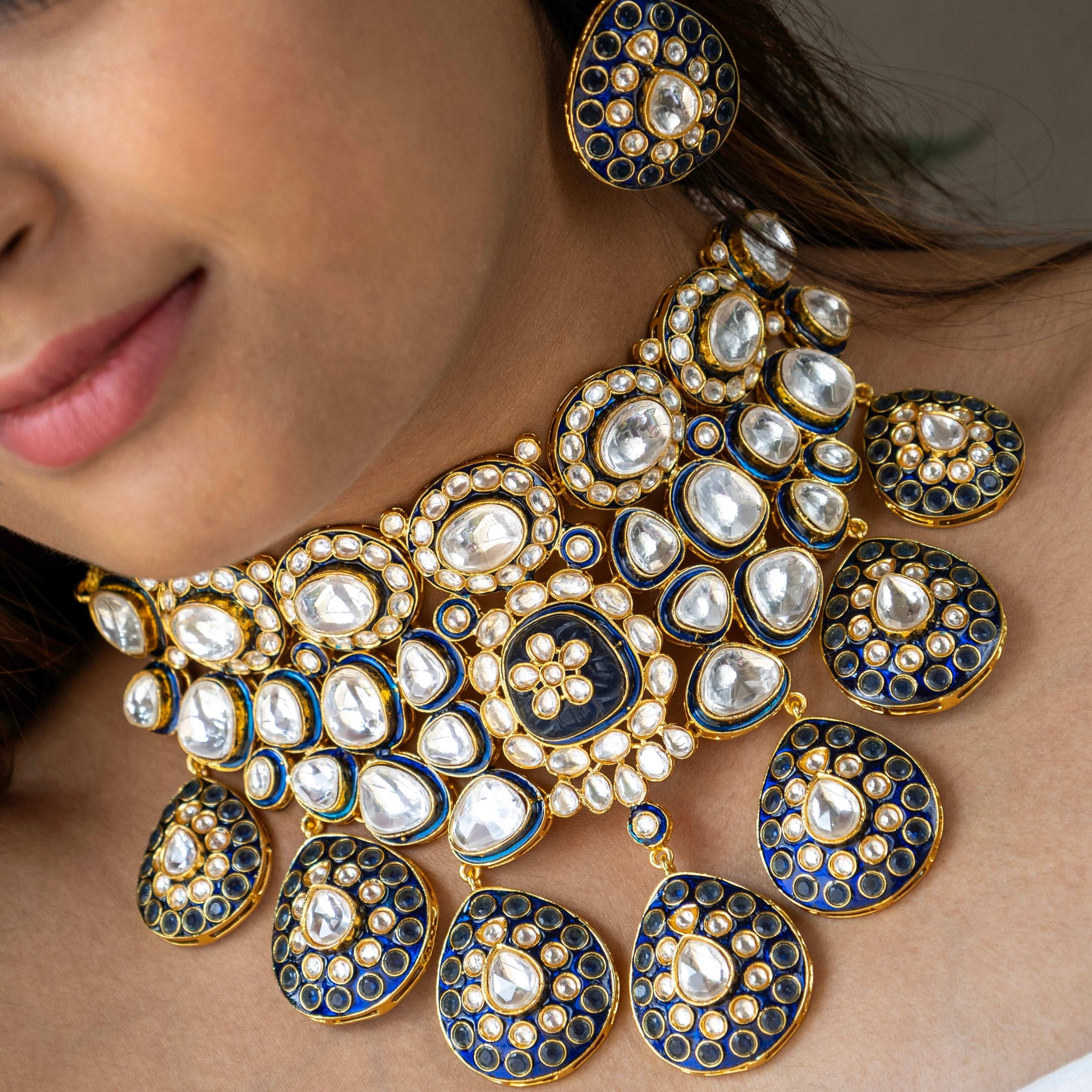 Uncut Polki Kundan Necklace with maangtikaa and earrings