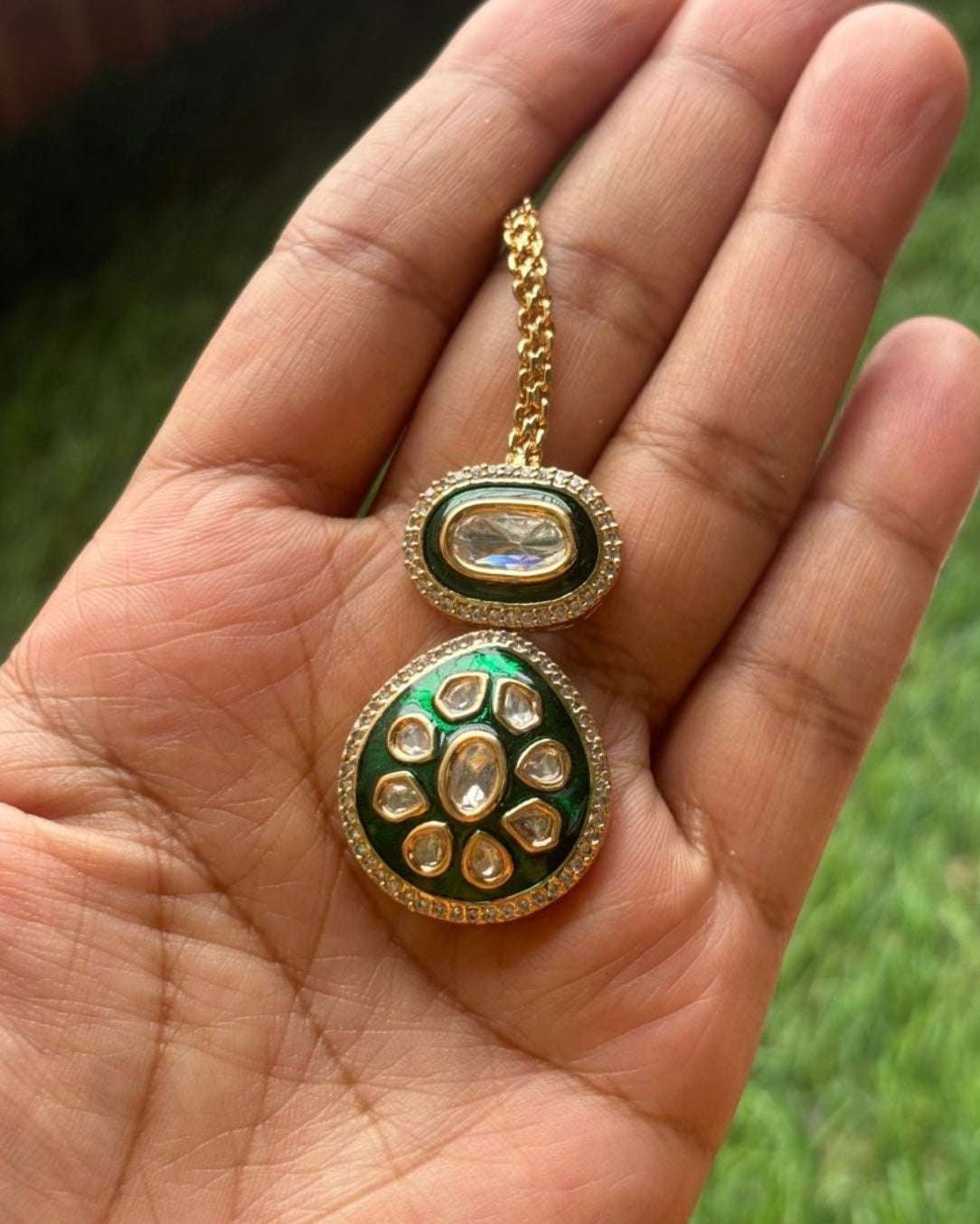 Aliya Meenakari Polki Set with matching Earrings and Maangtika