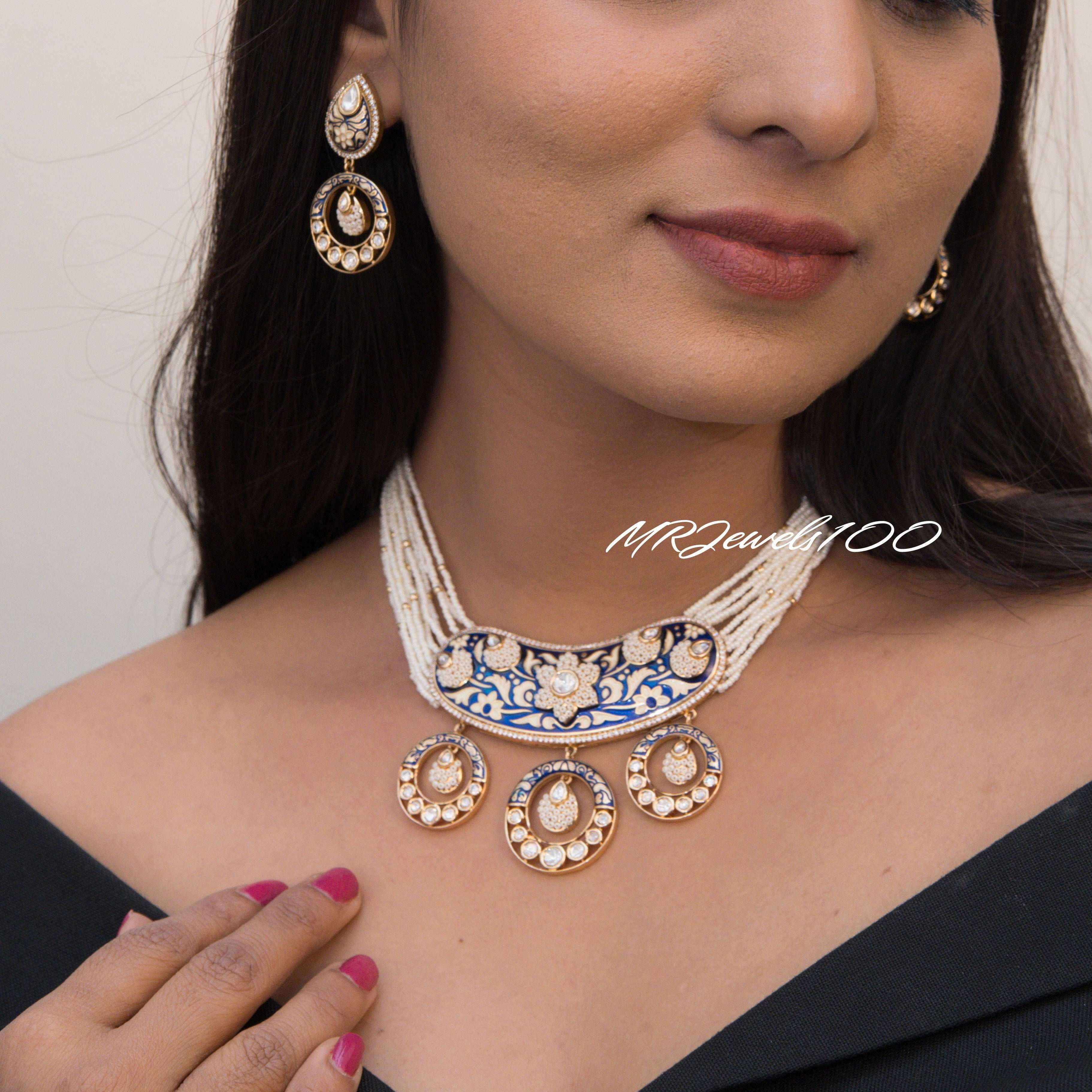 Zarira Enamel Pearl Necklace Set