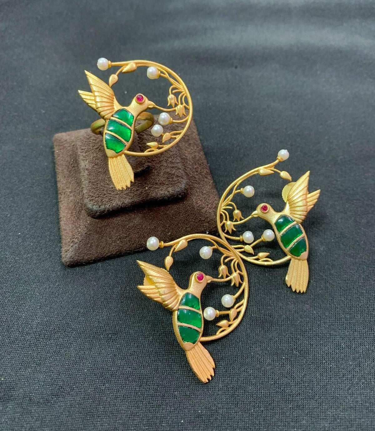 Hummingbird Harmony – Elegant Bird Earring and matching ring
