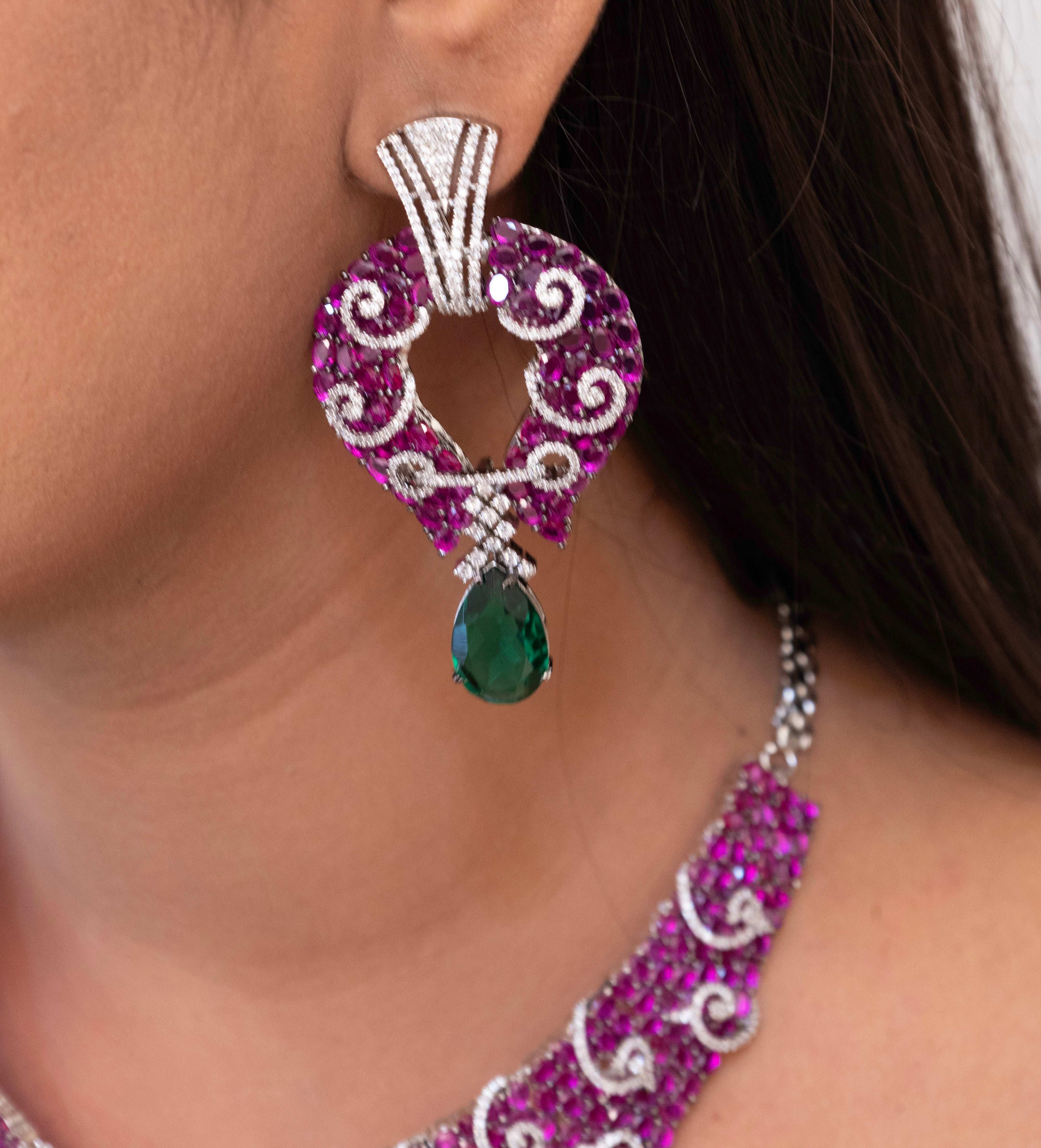 Rose-berry Cut Designer Diamond Set With earrings