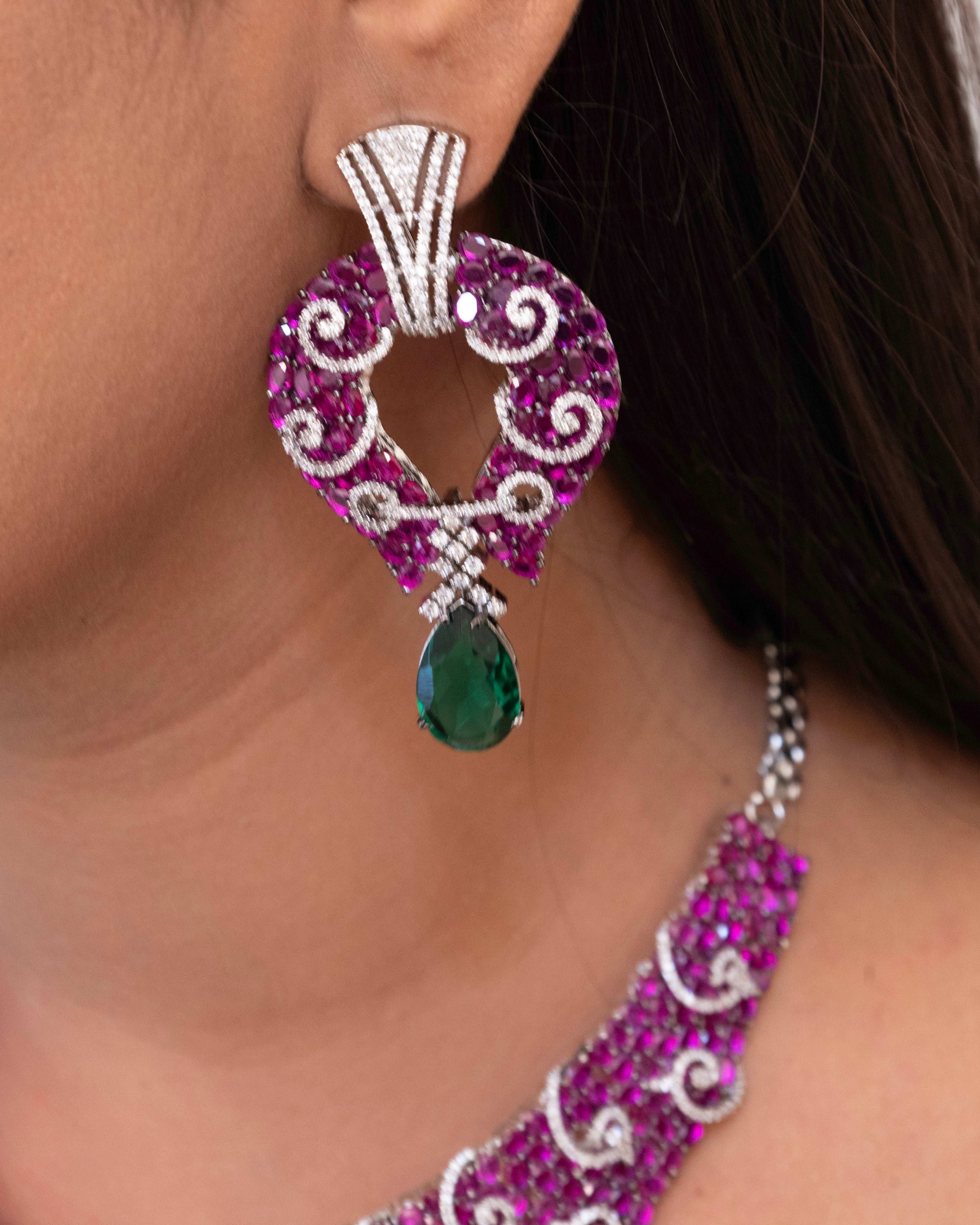 Rose-berry Cut Designer Diamond Set With earrings