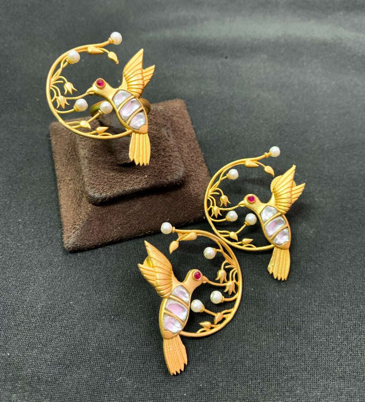 Hummingbird Harmony – Elegant Bird Earring and matching ring
