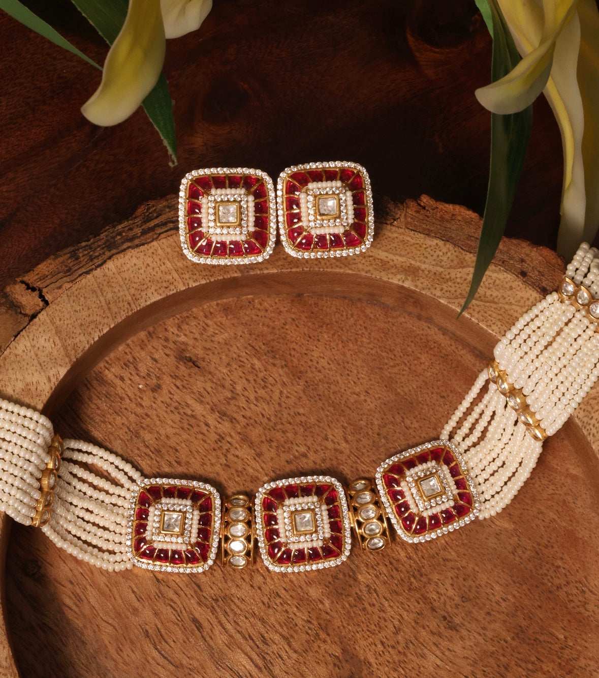 Alia Polki And Pearl Choker Set