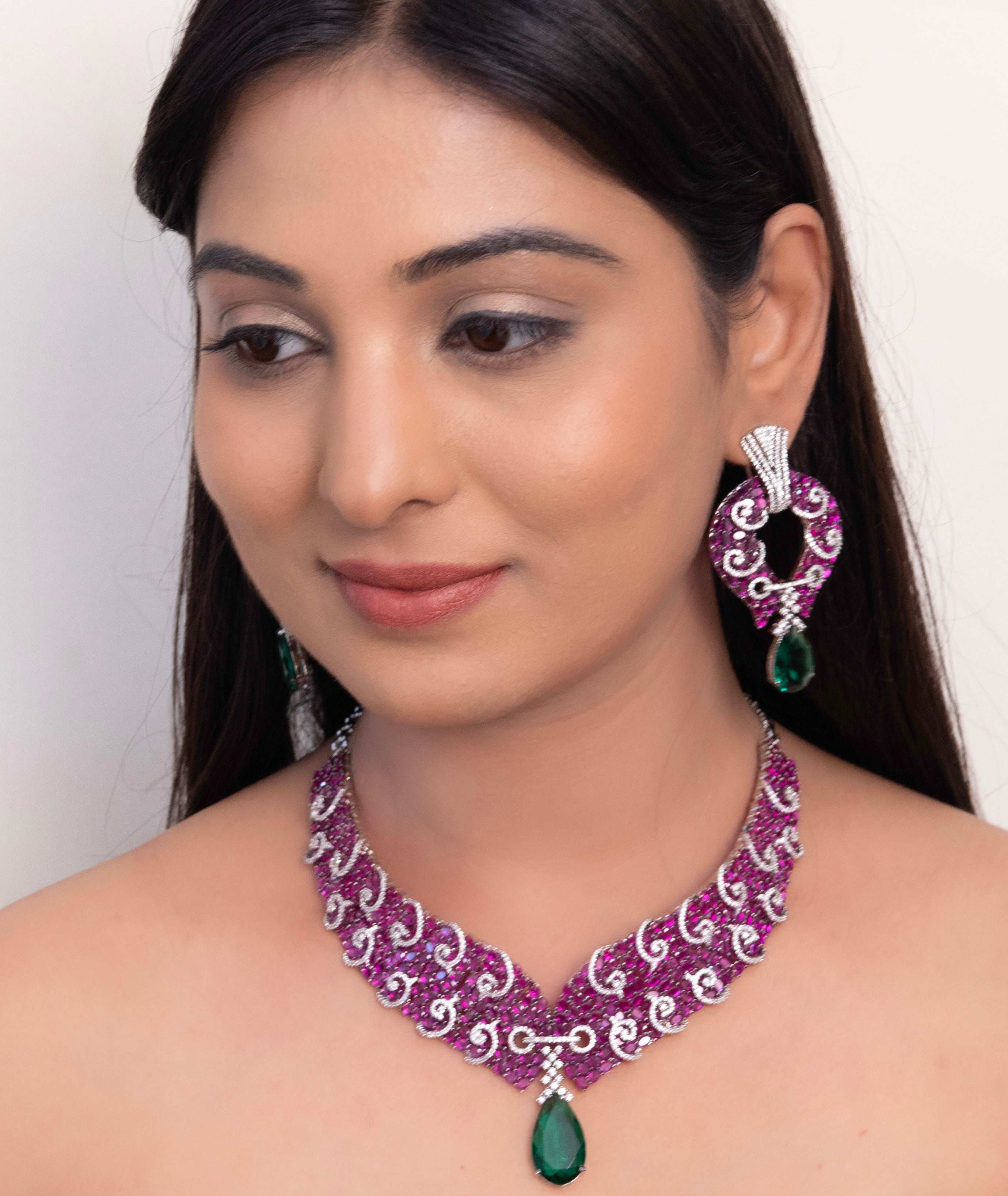 Rose-berry Cut Designer Diamond Set With earrings