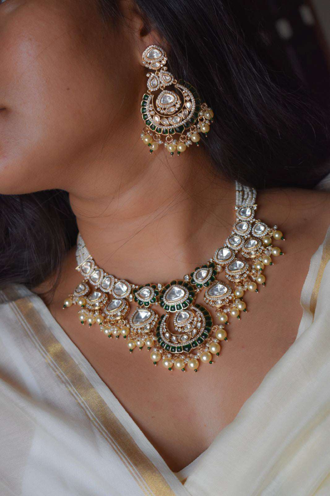Aaravi Polki Royale Set with matching earrings and maangtikaa