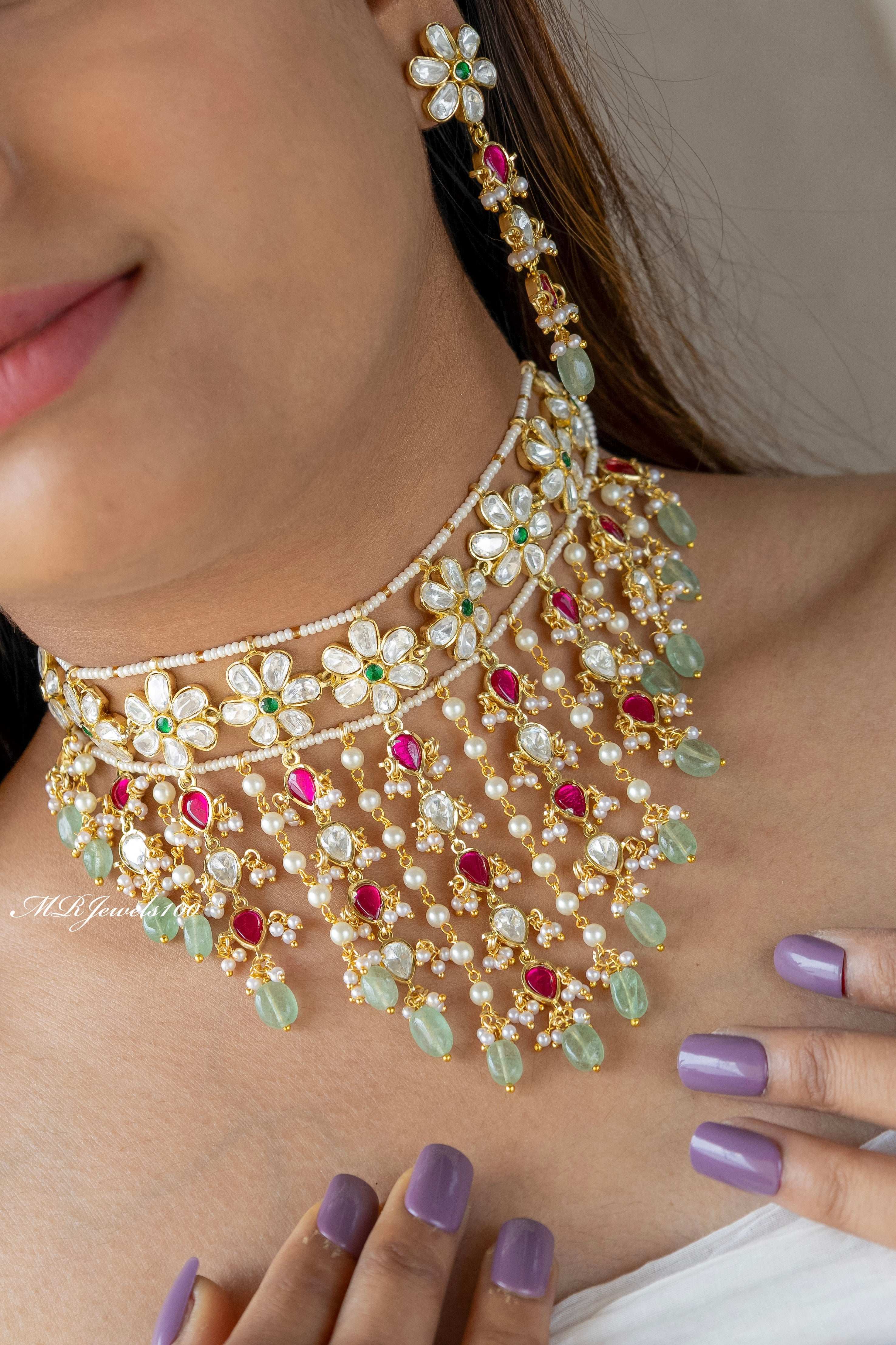 Shrishti Moissanite Fall Heavy Polki choker Set
