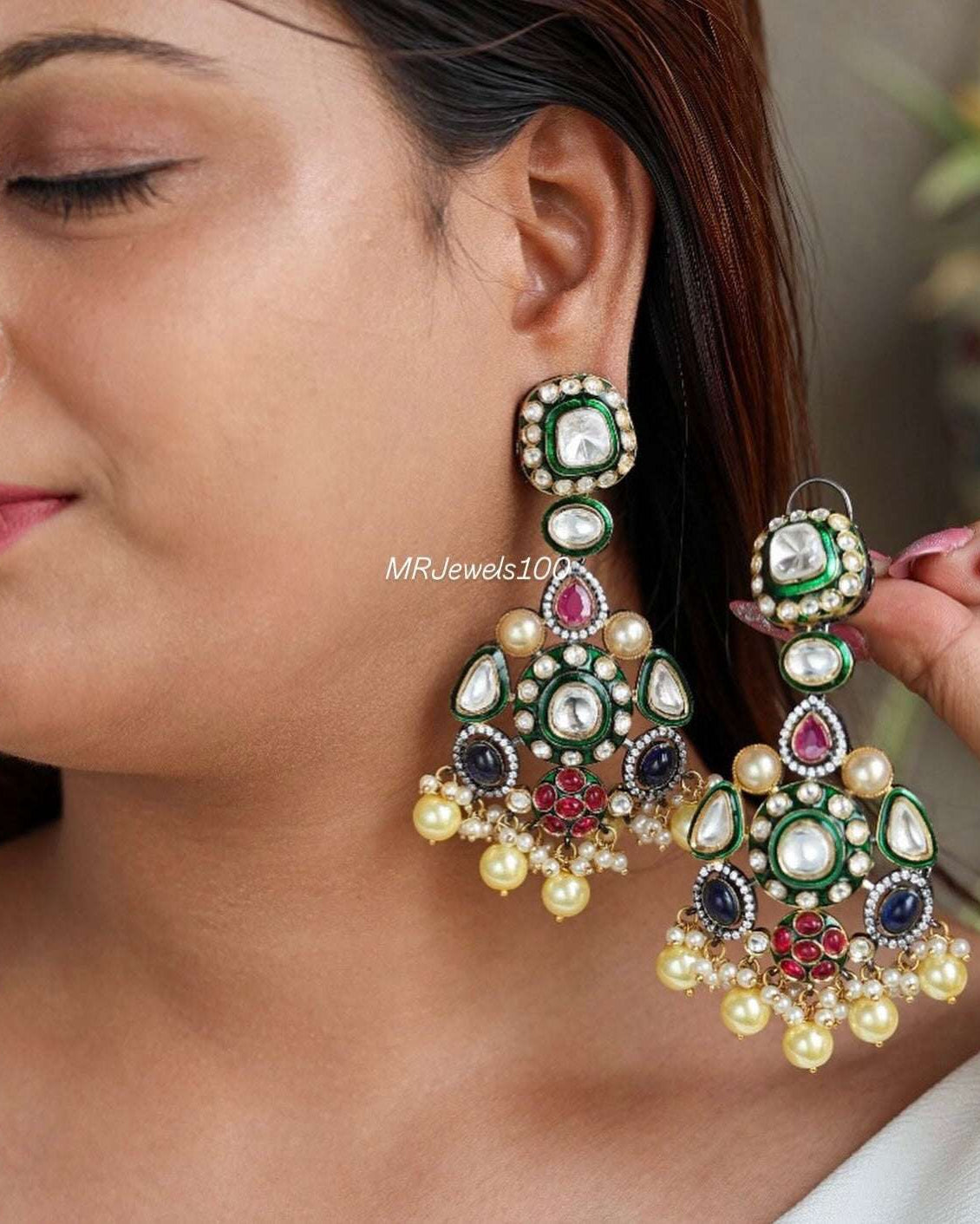 Multicolored Semi precious Stone studed Victorian Earrings