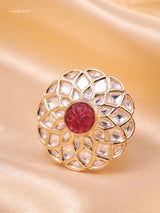 Jharokha Carved Gem Polki Ring (Adjustable)