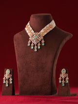 Mehrnoor Emerald Drop Polki Pearl Choker Set