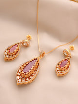 Nooré Teardrop Polki Pendant Set (Ruby/Emerald)