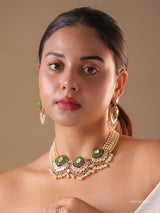 Gulabi Meenakari Polki Pearl Choker Set (with Earrings)
