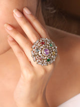 Maharani Navratna Floral Polki Cocktail Ring