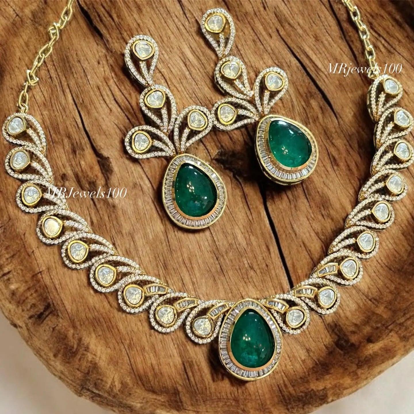Emerald Stone Micron Gold Plated Necklace Set