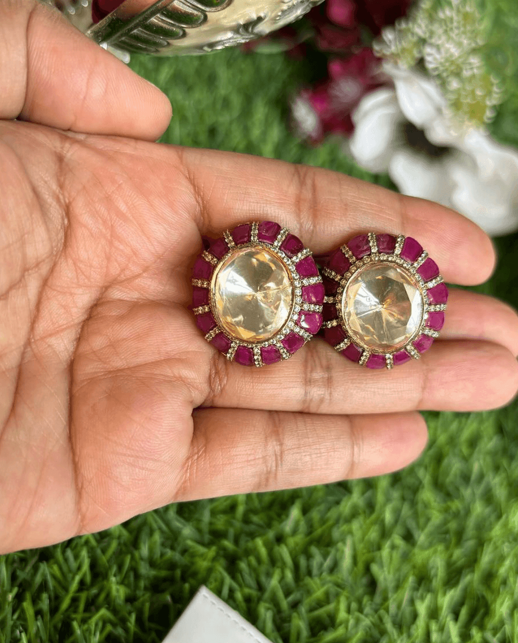 Radiant Ruby: Luxurious Crystal and Ruby Earrings - MR Jewels