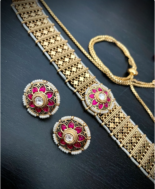Antique Gold Chandanhaar Choker | Gold Band Choker | High Neck Choker Set | Antique Gold Choker | Indian Jewelry | Wedding Jewelry