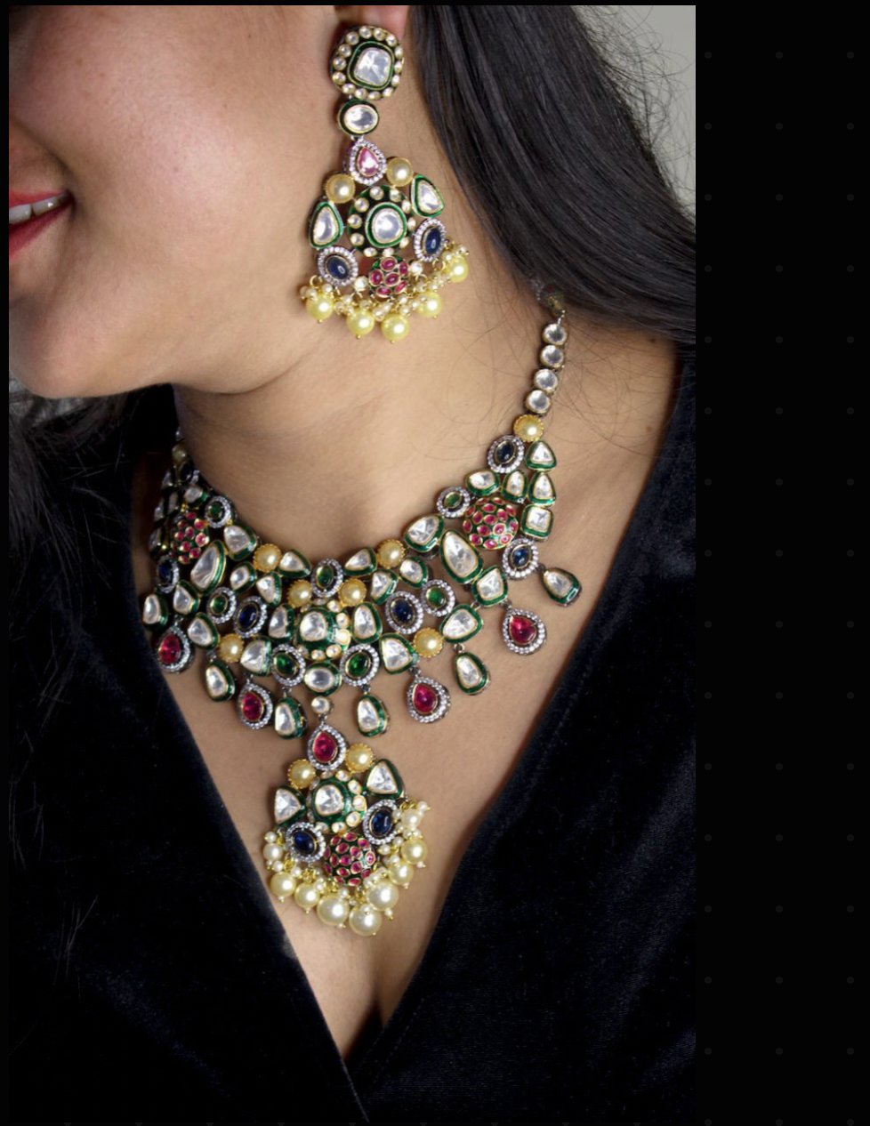 multicolour victorian necklace set with gemstone and enamel accents in a regal pattern