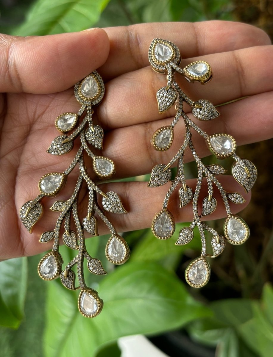 American Diamond Long and kundan Earrings - MR Jewels