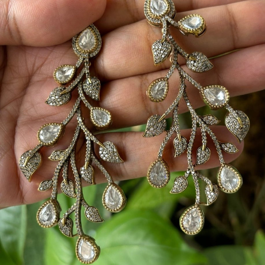 American Diamond Long and kundan Earrings - MR Jewels