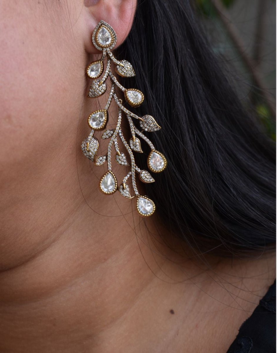 American Diamond Long and kundan Earrings - MR Jewels