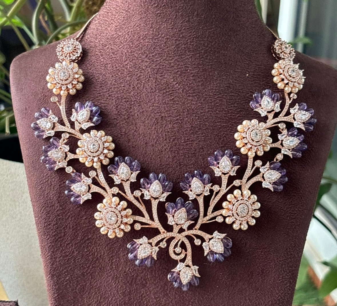 Amethyst Blossom Floral Necklace and Earring Set - MR Jewels