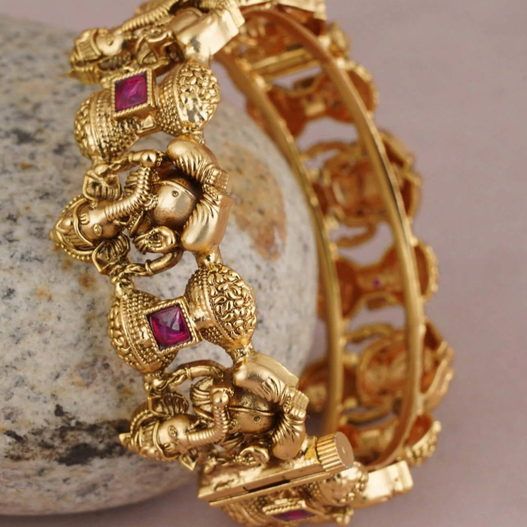 Antique gold finish Ganesh kada bangle - MR Jewels