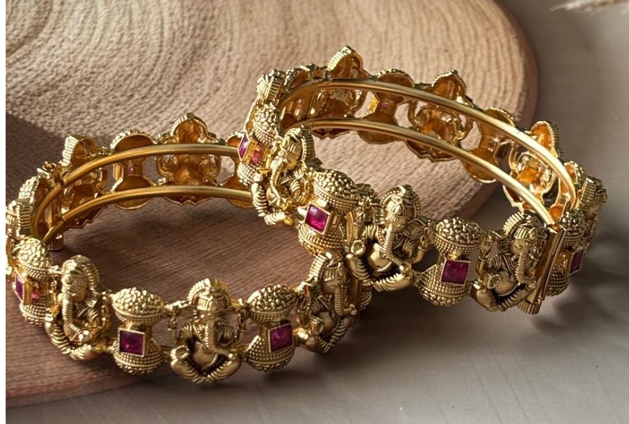 Antique gold finish Ganesh kada bangle - MR Jewels