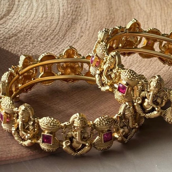 Antique gold finish Ganesh kada bangle - MR Jewels