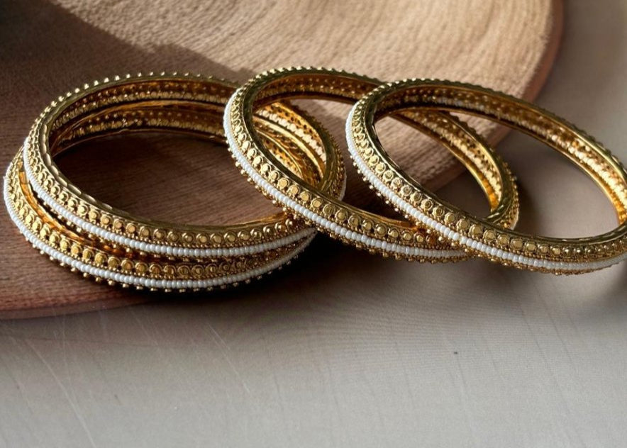 Antique Gold plated Pearl bangles/kada - Set of 4 - MR Jewels