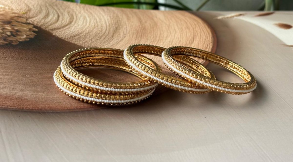 Antique Gold plated Pearl bangles/kada - Set of 4 - MR Jewels