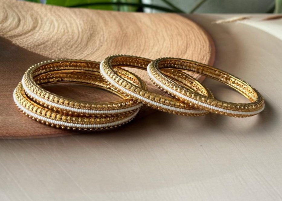 Antique Gold plated Pearl bangles/kada - Set of 4 - MR Jewels