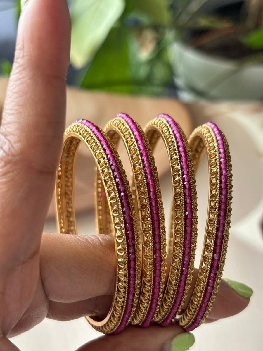 Antique Gold Plated Rajwadi Ruby Bangles - MR Jewels