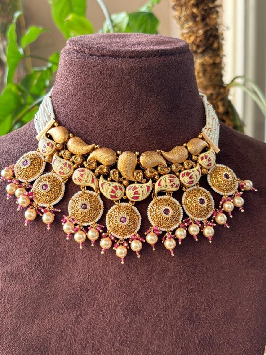 Antique Gold plated Traditional Rajwadi Look Set - MR Jewels