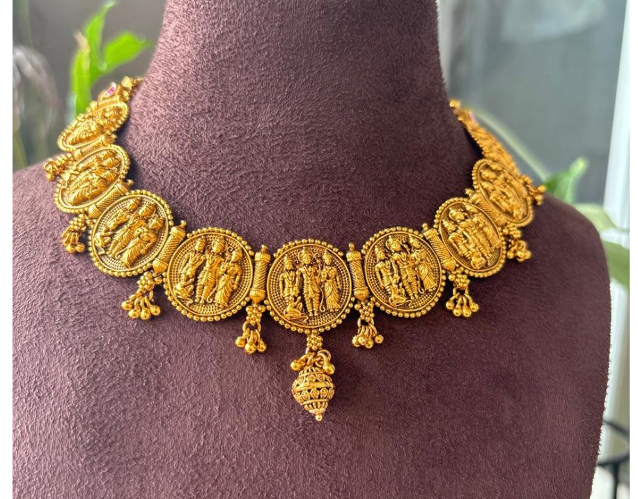 Antique Gold Ram Sita Necklace set - MR Jewels