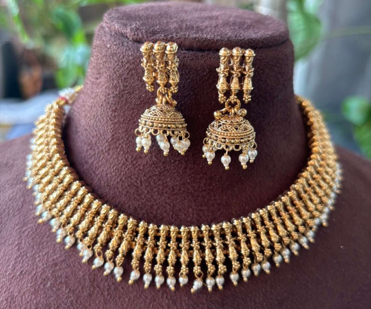 Antique Gold Temple Necklace Set - MR Jewels