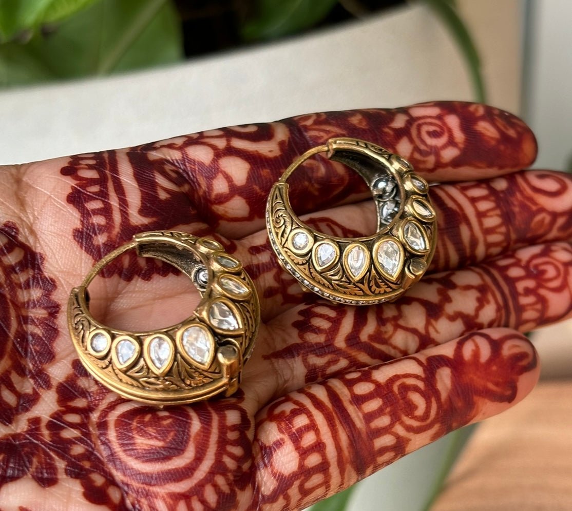 Antique Kundan Gold Hoop Earrings - MR Jewels