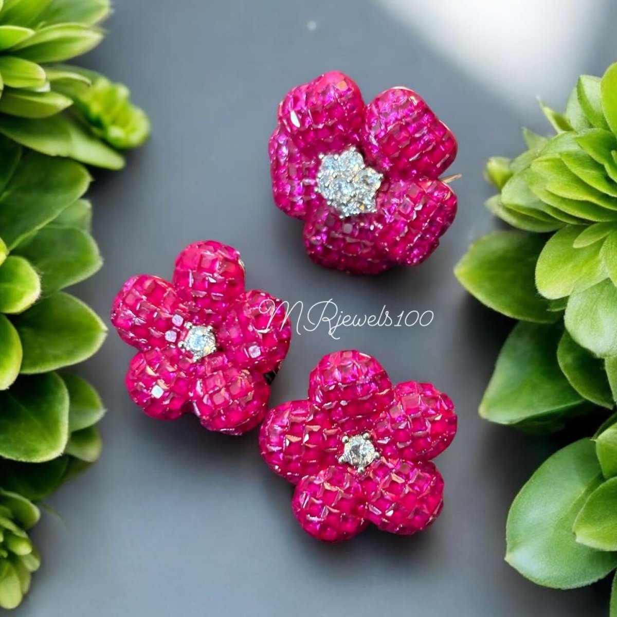 Beautiful Ruby Earrings with Matching Ring in Invisible Setting - MR Jewels