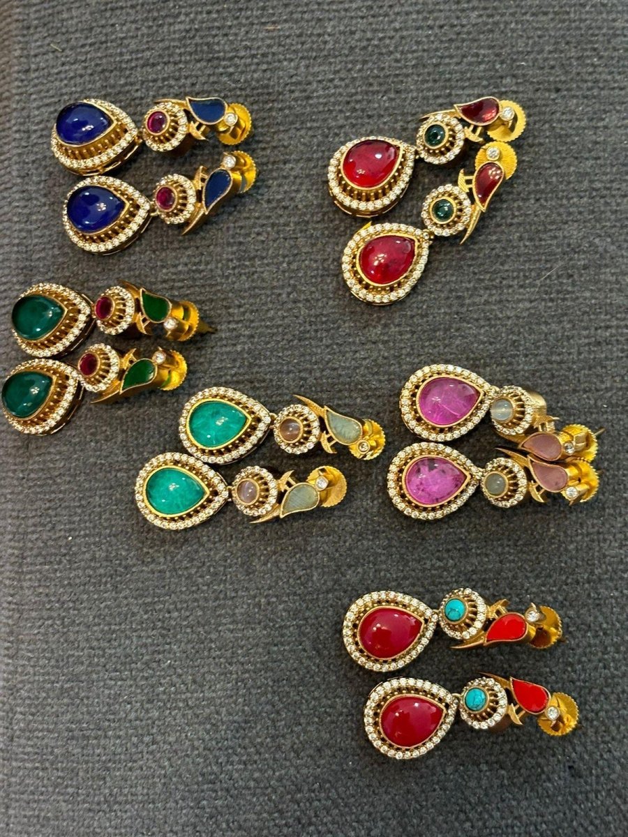 Bird Drop Earrings with Doublet and Kundan Stone - MR Jewels