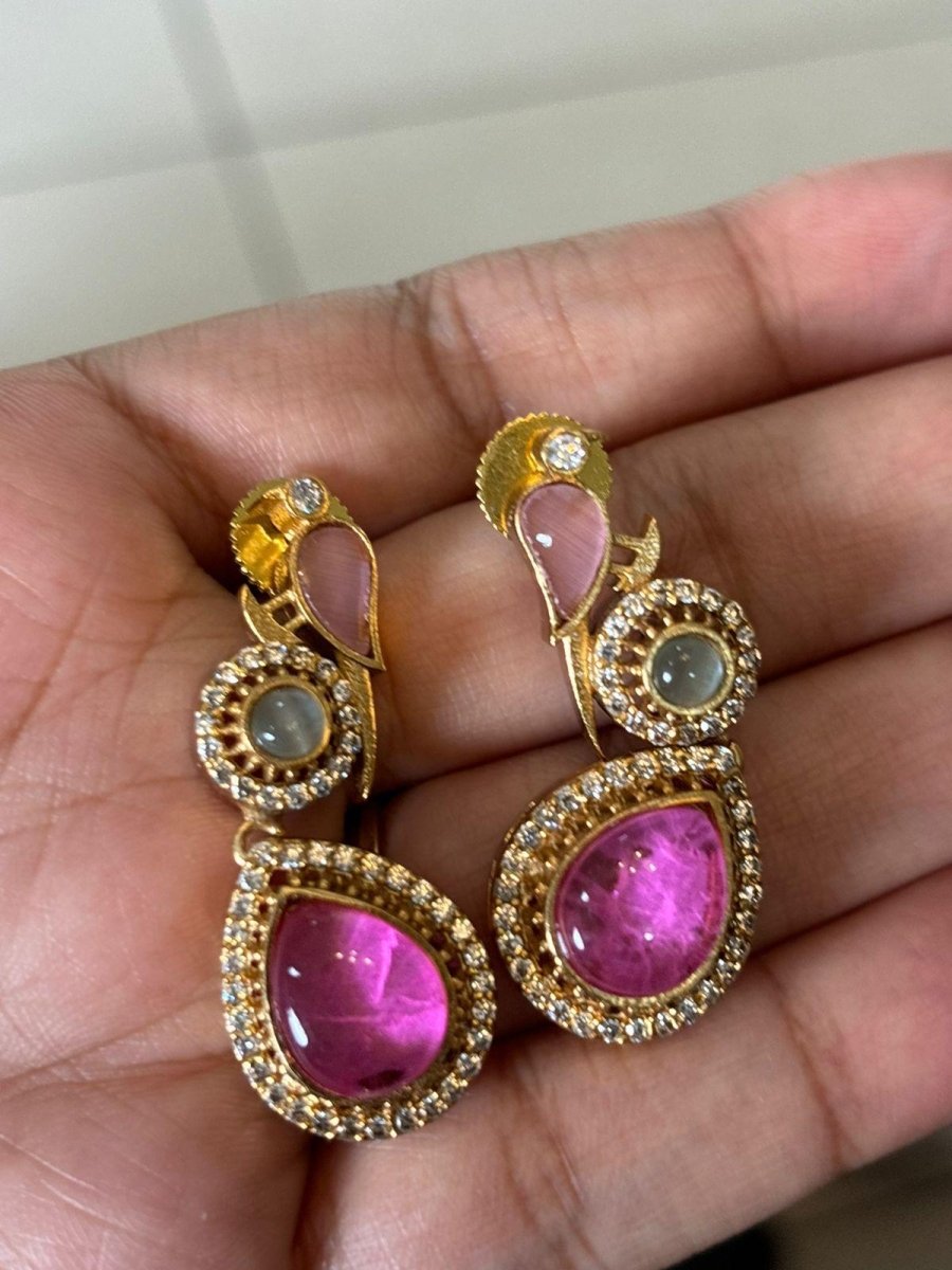 Bird Drop Earrings with Doublet and Kundan Stone - MR Jewels