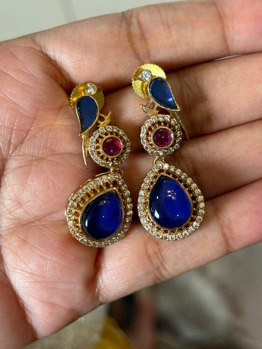 Bird Drop Earrings with Doublet and Kundan Stone - MR Jewels