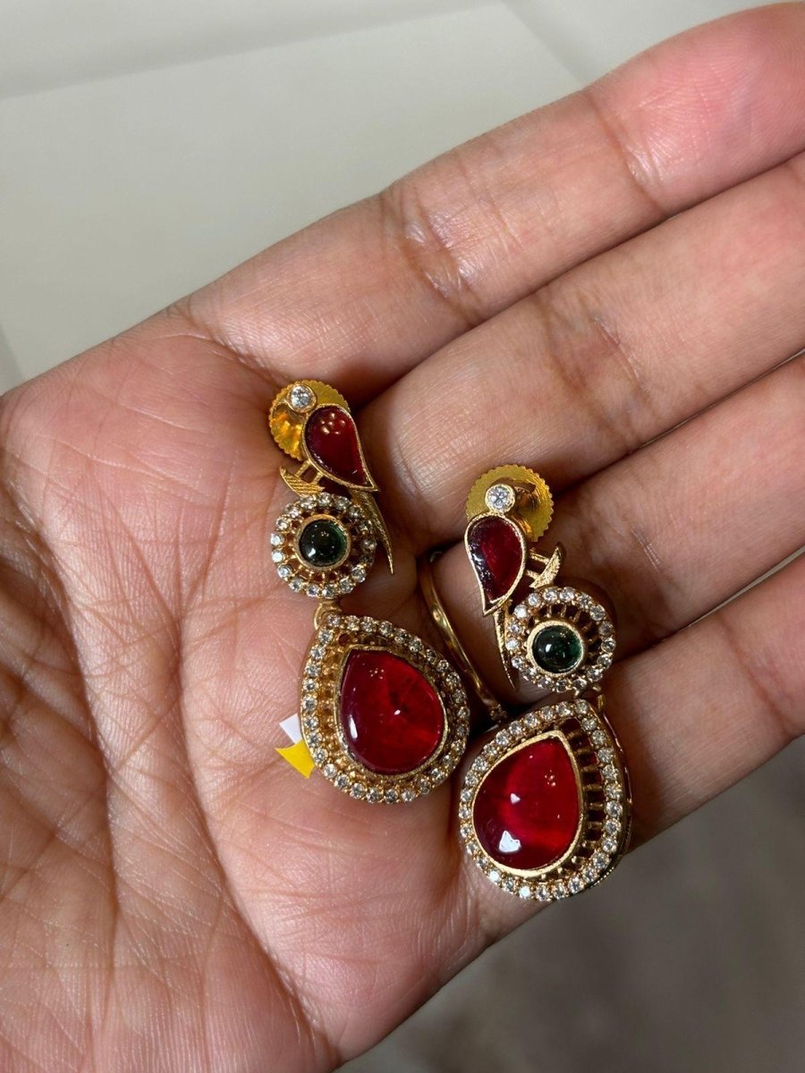 Bird Drop Earrings with Doublet and Kundan Stone - MR Jewels