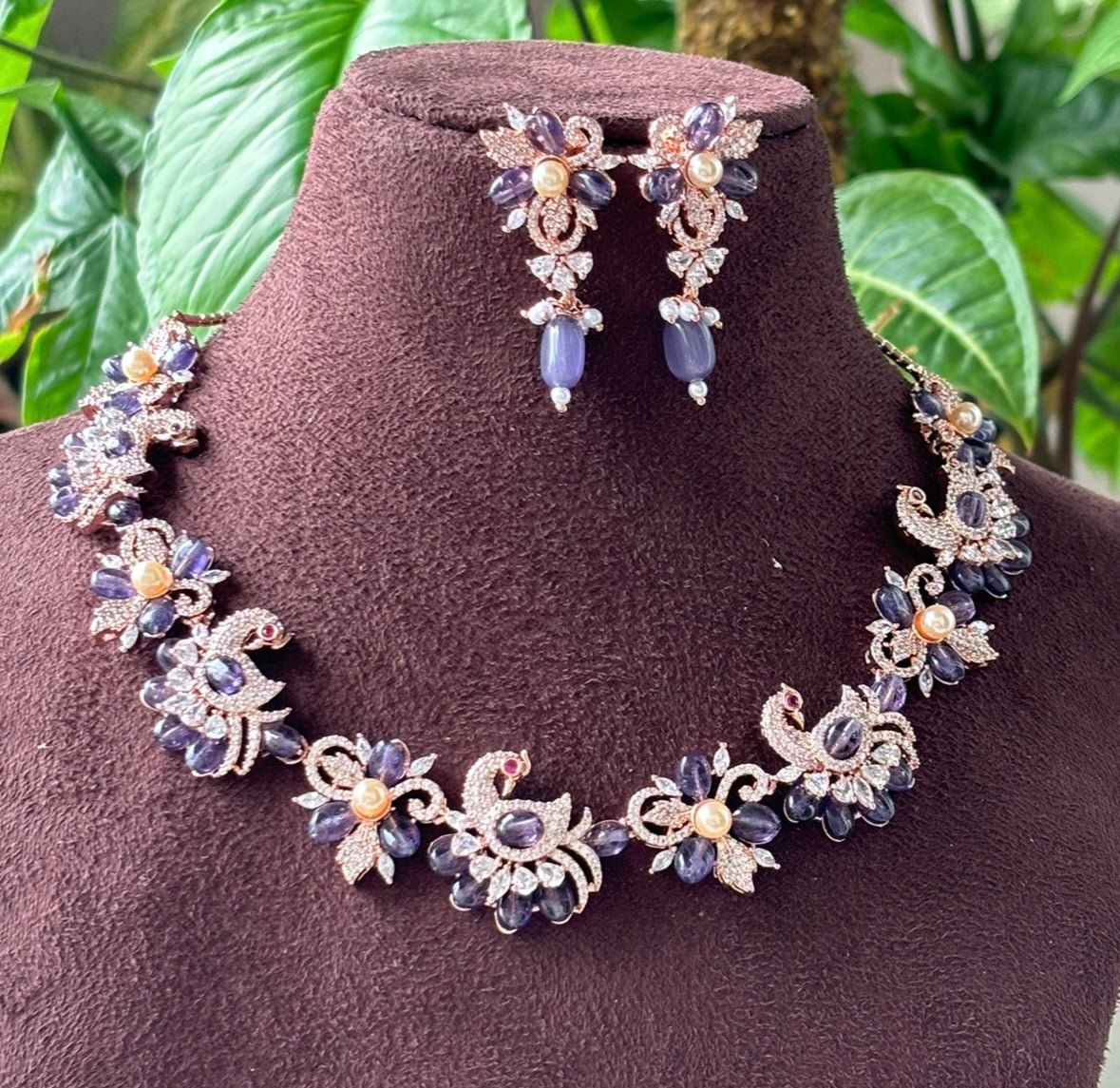 Blushing Peacock Pearl Necklace Set - MR Jewels