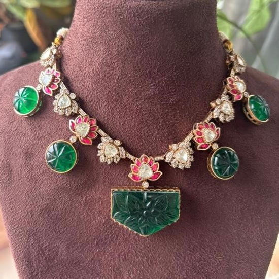 Carved stone necklace set with lovely earrings