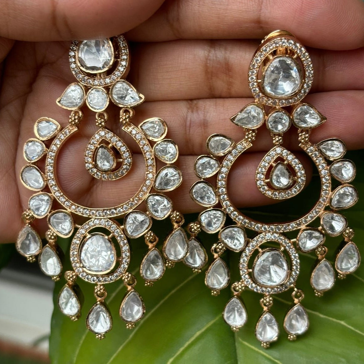 Celestial Radiance Uncut Polki Chaandbali Earrings - MR Jewels